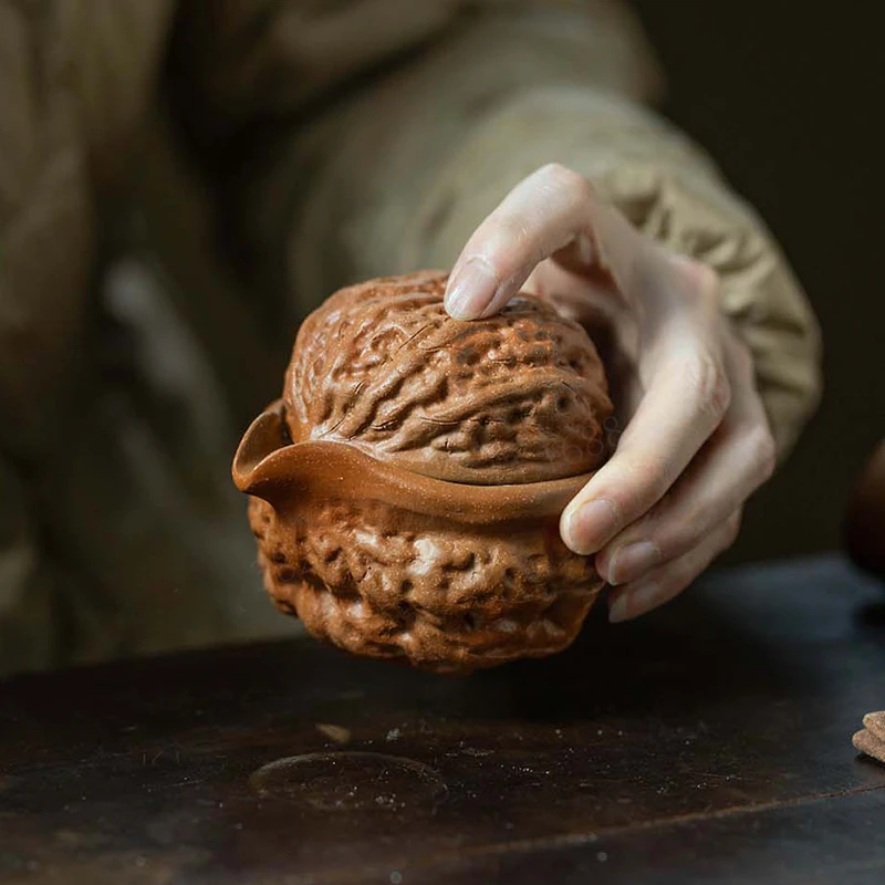 Purple Clay Walnut Teapot  Hand-held Teapot Used By One Person Chinese Style One Pot One Cup Tea Strainer