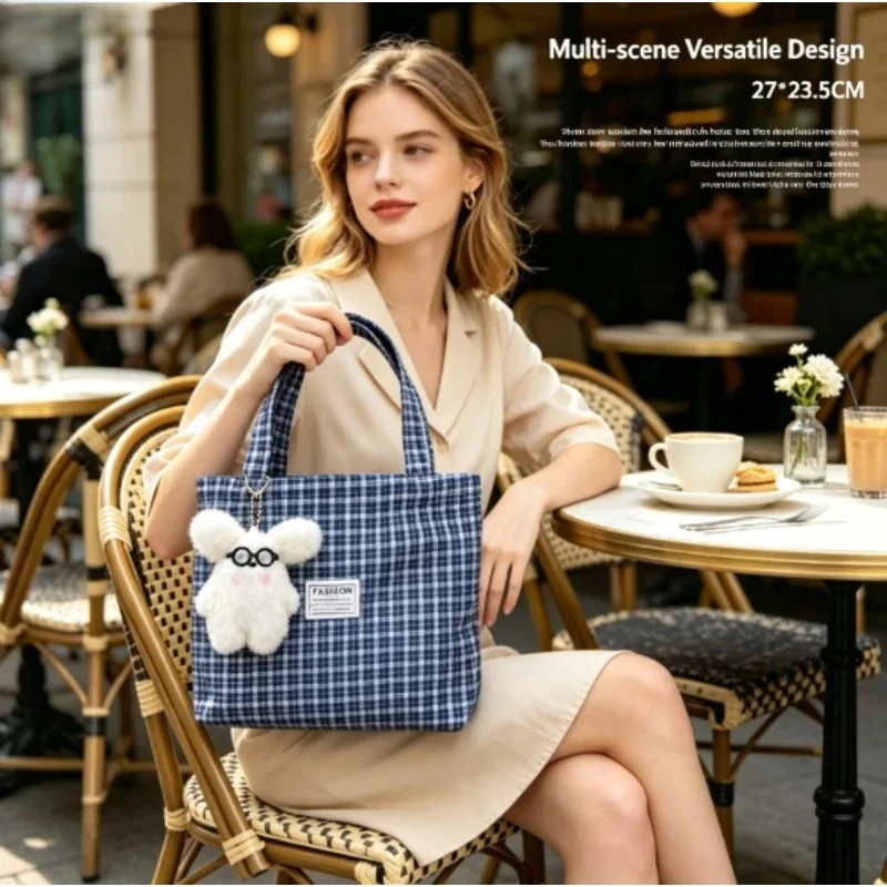 Ins Korean Style Mini Handbag Cute Lunch Bento Tote High Aesthetic Portable Purse for Student Daily Class Outing