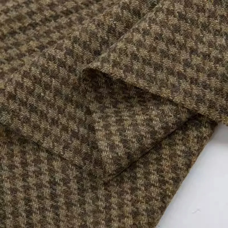 Light Coffee Small Houndstooth Yarn-Dyed Braided Tweed Fabric For Autumn Jacket Dress Suit Coat DIY Cloth Sewing Material - view 3