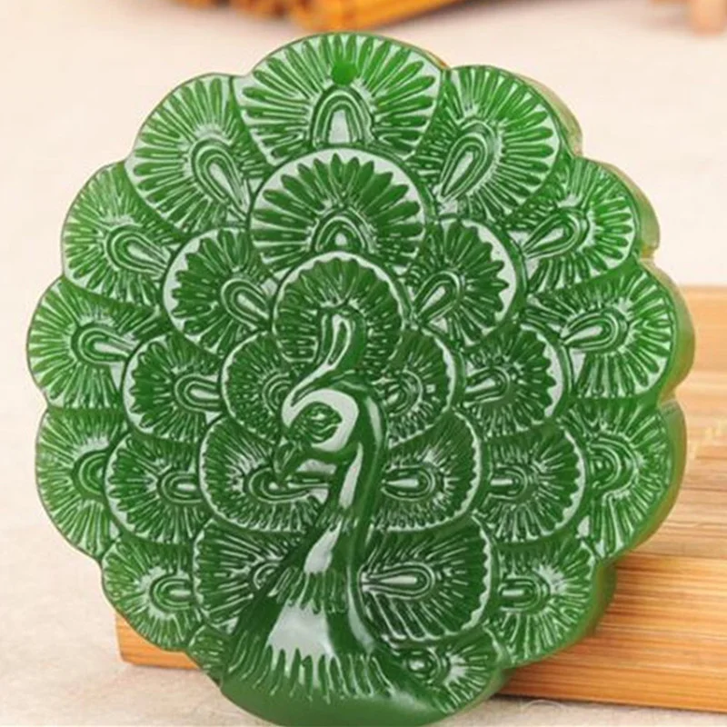 

Natural Green Hand-carved Peacock Jade Pendant Fashion Boutique Jewelry Men and Women Peacock Open Screen Necklace