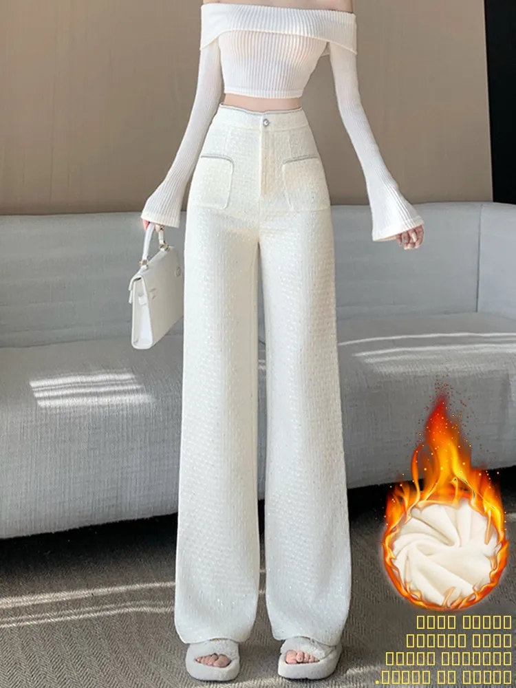 

Женские зимние брюки с высокой талией, на флисовой подкладке, широкие, повседневные, удобные, для поездок на работу, модные