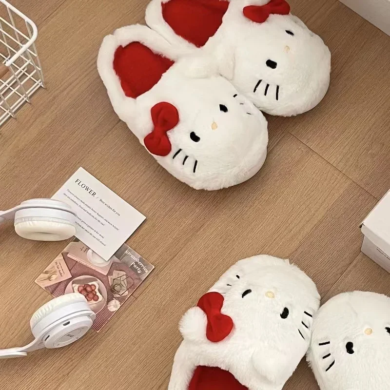 Sanurgente-Pantoufles en peluche rembourrées douces pour chambre à coucher, Hello Kittile, Kawaii, mignon, étudiant, automne, hiver