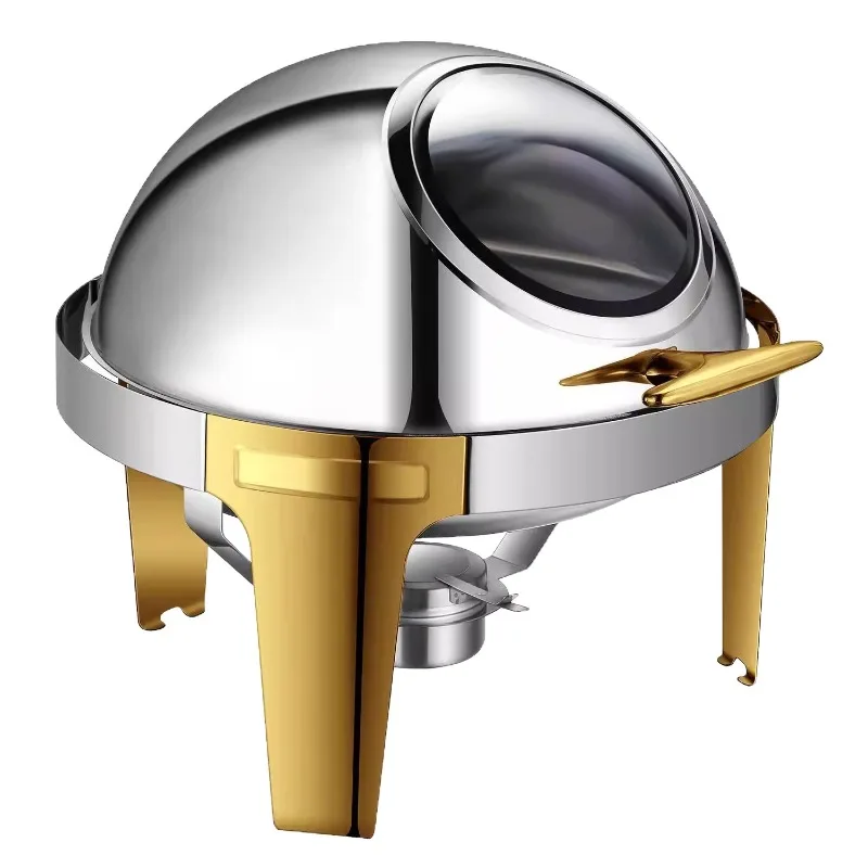 6L Golden Stainless Steel Buffet Insulation Furnace Round Electric Visual Hotel Tableware Breakfast Basin Hot
