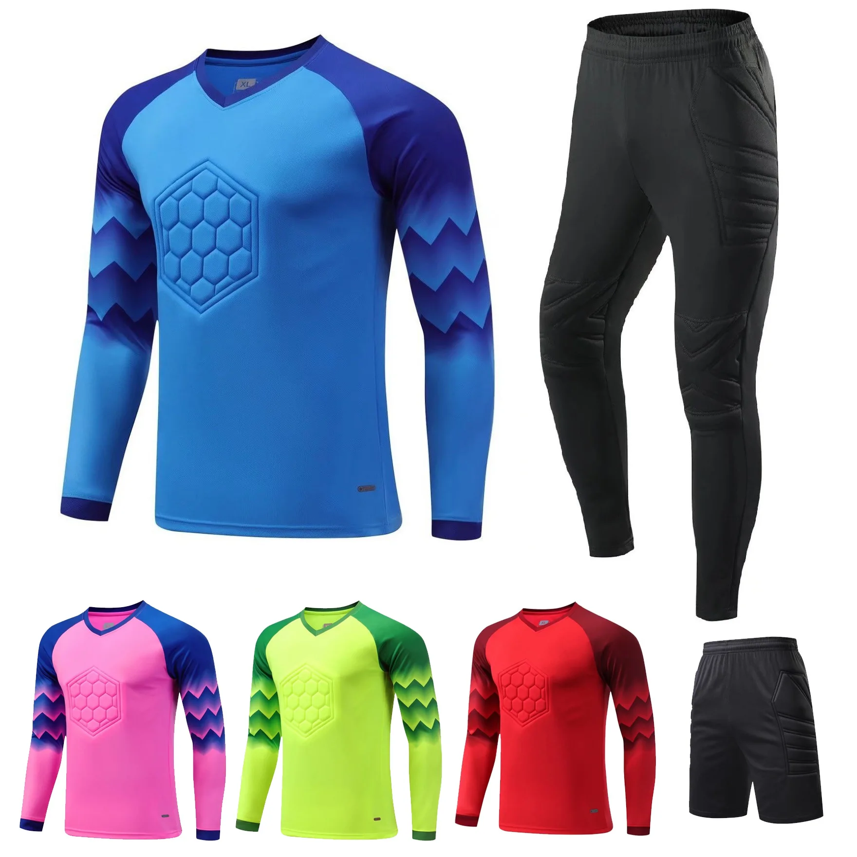 Football Goalkeeper Soccer Outfit t-Shirt Pants Set Uniform Training Clothing Sponge Anti-Collision Equipment Sportswear Elastic