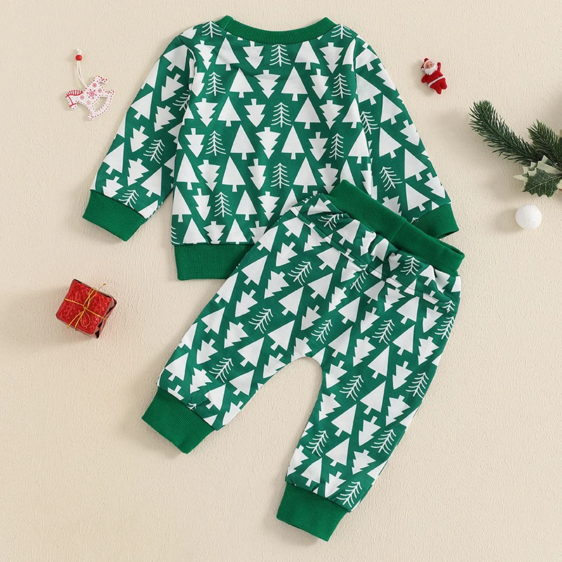 Baby Girl Boys Autumn Clothes Newborn Toddler Long Sleeve Christmas Tree/Santa Claus Print Sweatshirt Pants Outfits Tracksuits