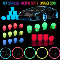 4Pcs Skull Car Luminous Tire Valve Cap Wheel Covers Hub Glowing Dust-proof Fluorescent Tyre Nozzles Stem Cover Motorcycle Bike