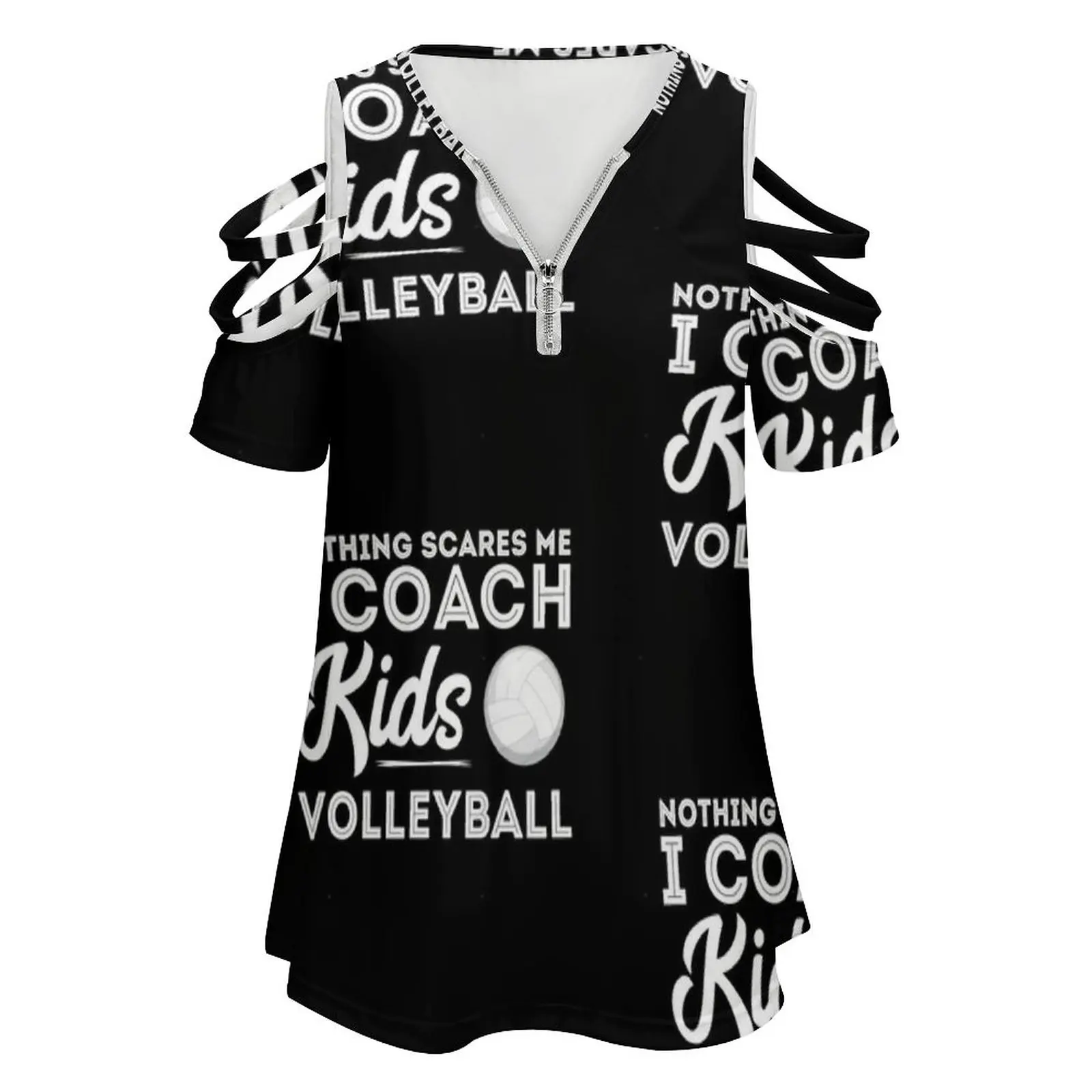 Nothing Scares Me I Kids Volleyball Women'S T-Shirt Summer Fashion Print Floral V-Neck Zipper Tshirt Hollow Pullover Ladies Top