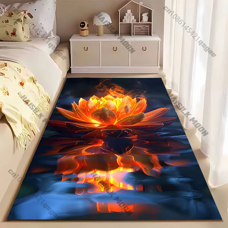 Fiery lotus glowing reflection carpet Yoga living room room decor children's crawling mat doormat area rug games mat