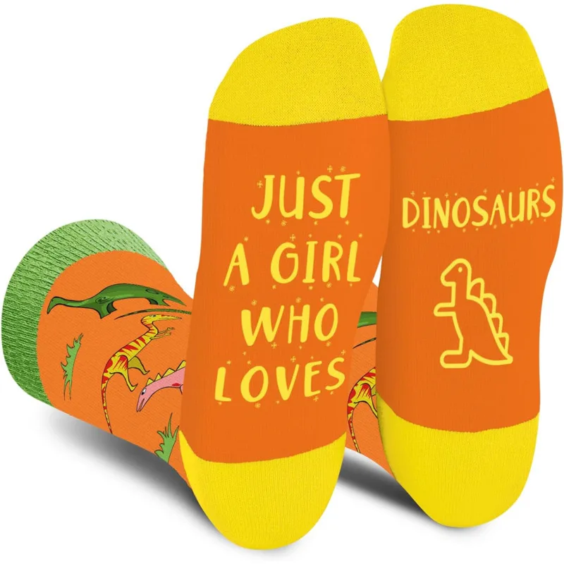 Fashion Casual Socks Harajuku Funny Novelty Skateboard Personality Design Hip Hop Streetwear Dinosaur Print Socks