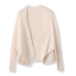 100%Merio Wool Women's Unbuttoned Cardigan Cloak Shalws Korea Fashion Long Sleeve Dual-Purpose Scarf Cape Soft Warm Knitted Tops