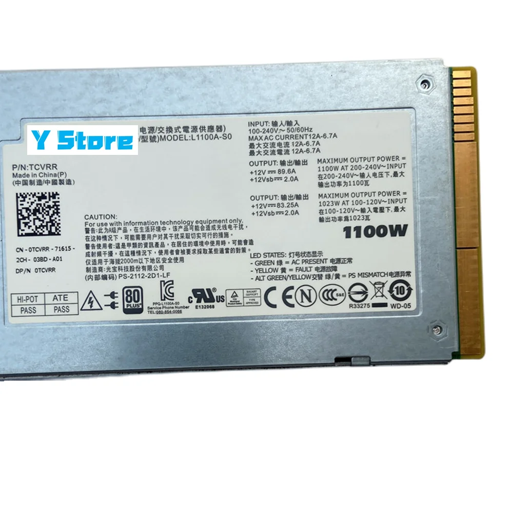Imagem -02 - Loja Original para Dell R910 R810 1100w Fonte de Alimentação do Servidor L1100a-s0 Tcvrr 1y45r Tcvrr 01y45r Ps2112-2d1-lf Navio Rápido y