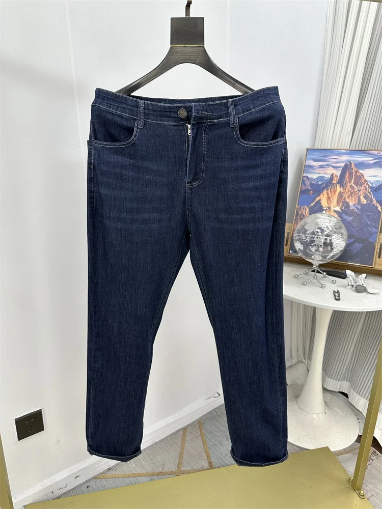 

Faionable Straight Leg Men's Jeans Deep Blue Casual Pants Simple Design Spring New Arrival Comfortable Fit Long Trousers