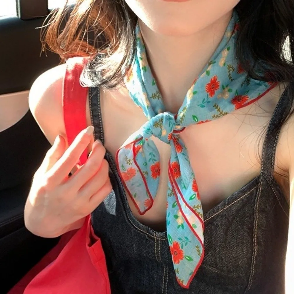

3pcs/set Thin Fabric Floral Neck Scarf Korean Style Elegant Printed Headscarf Turban Multifunctional Flower Square Headband