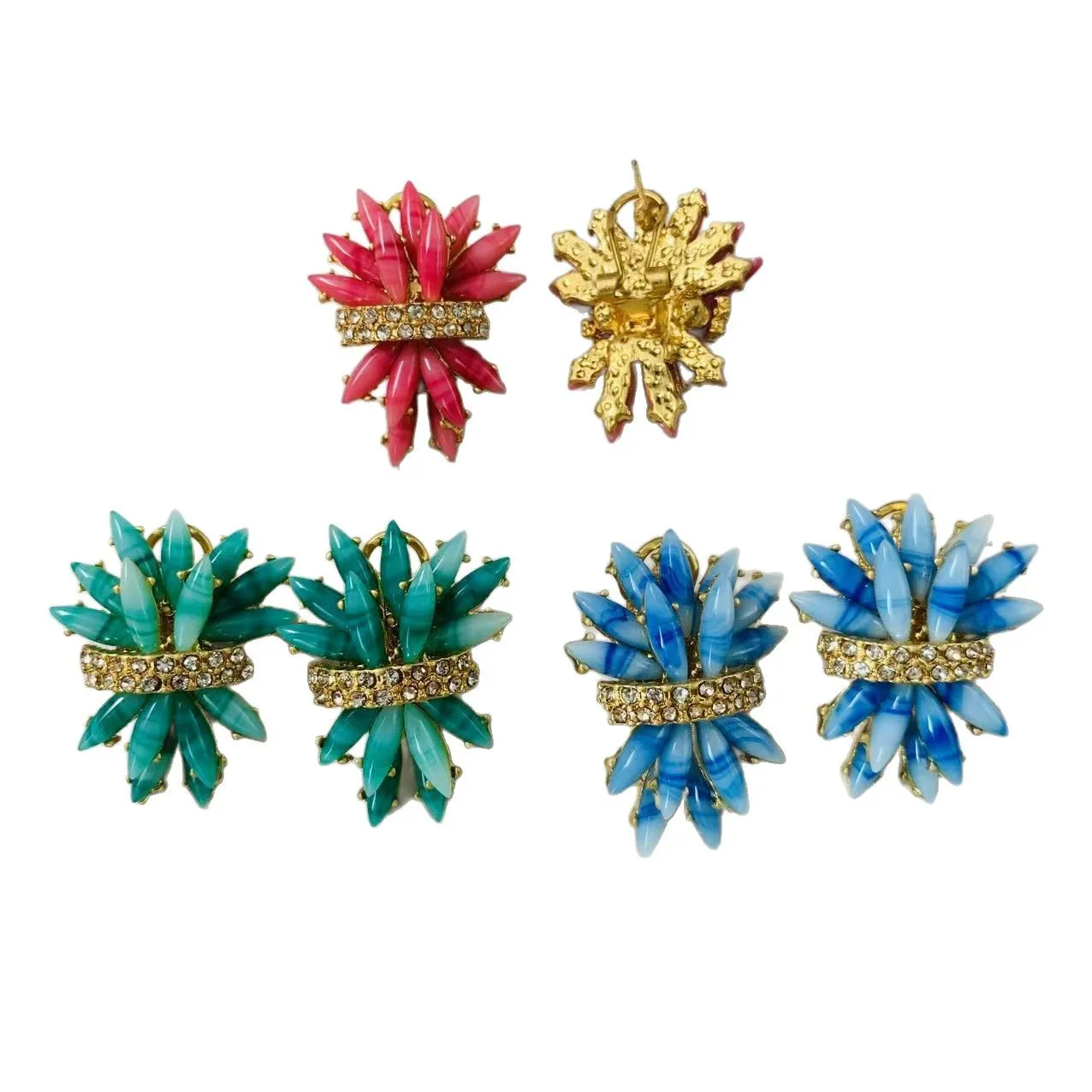 Small Fresh Succulent Plant Shape Flower Bouquet Earrings Design Contrasting Niche Earrings Middle-aged Rhinestone Paved Earring