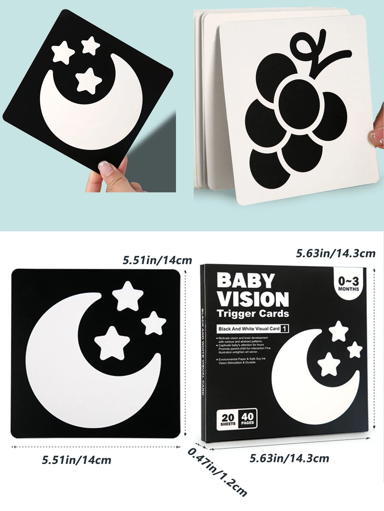بطاقة بيبي مونتيسوري باللون الأسود والأبيض، بطاقات أنشطة تعلم التحفيز البصري عالية التباين، هدية للتعليم المبكر للرضع #5