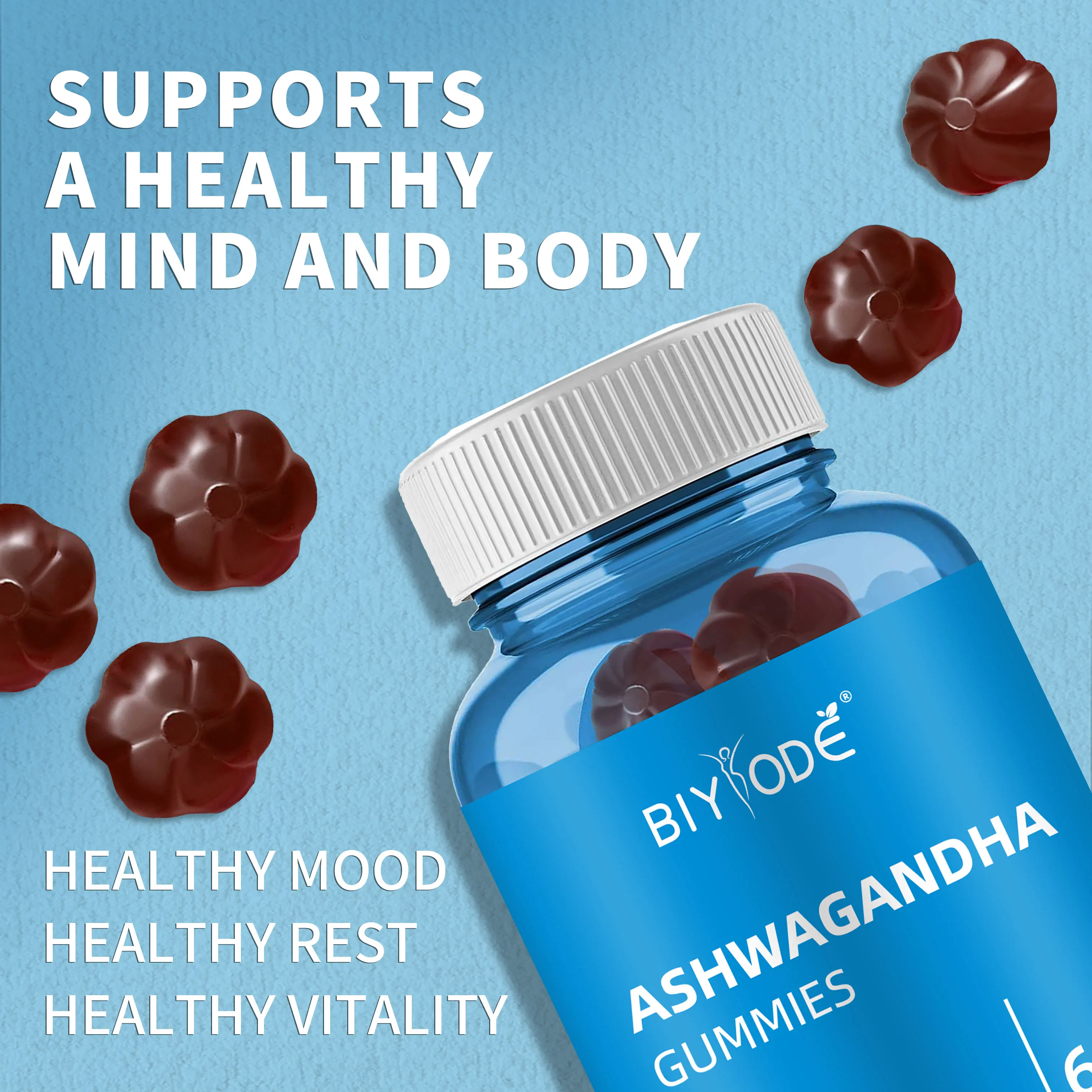 

【BIYODE】Ashwagandha Gummies поддерживает стресс и тревогу плюс улучшает фокус, энергетические добавки для витаминов