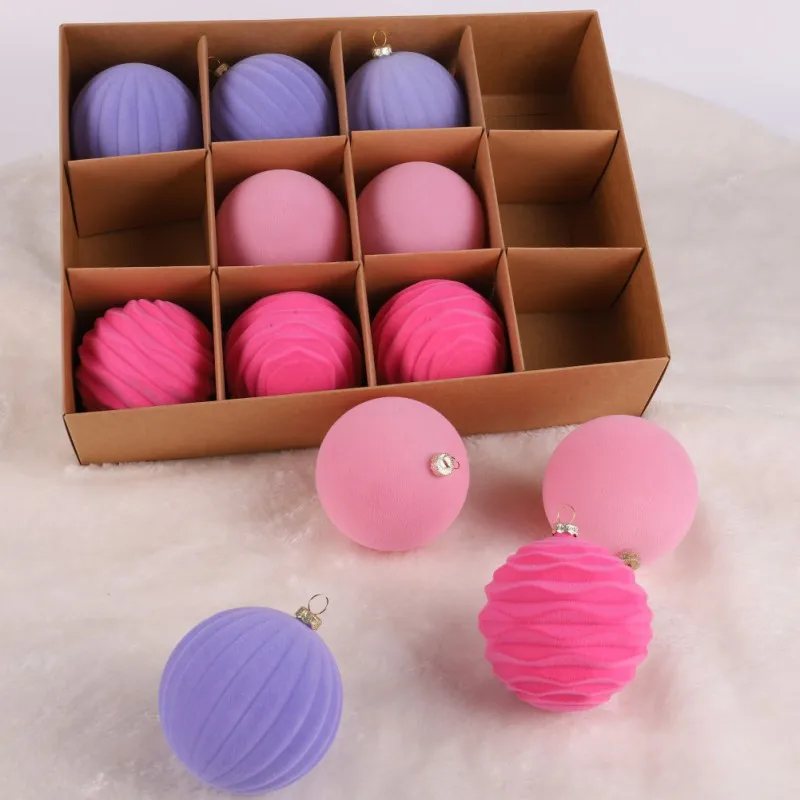 

12Pcs Velvet Christmas Ornaments Balls Baubles Shatterproof Xmas Ball for Party Decorations