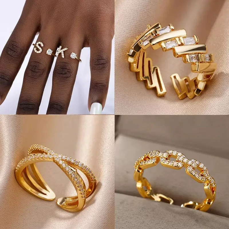

Initial Letter Rings For Women Fashion CZ Adjustable A-Z 26 Alphabet Ring Elegant Jewelry Friendship Wedding Gift Wholesale