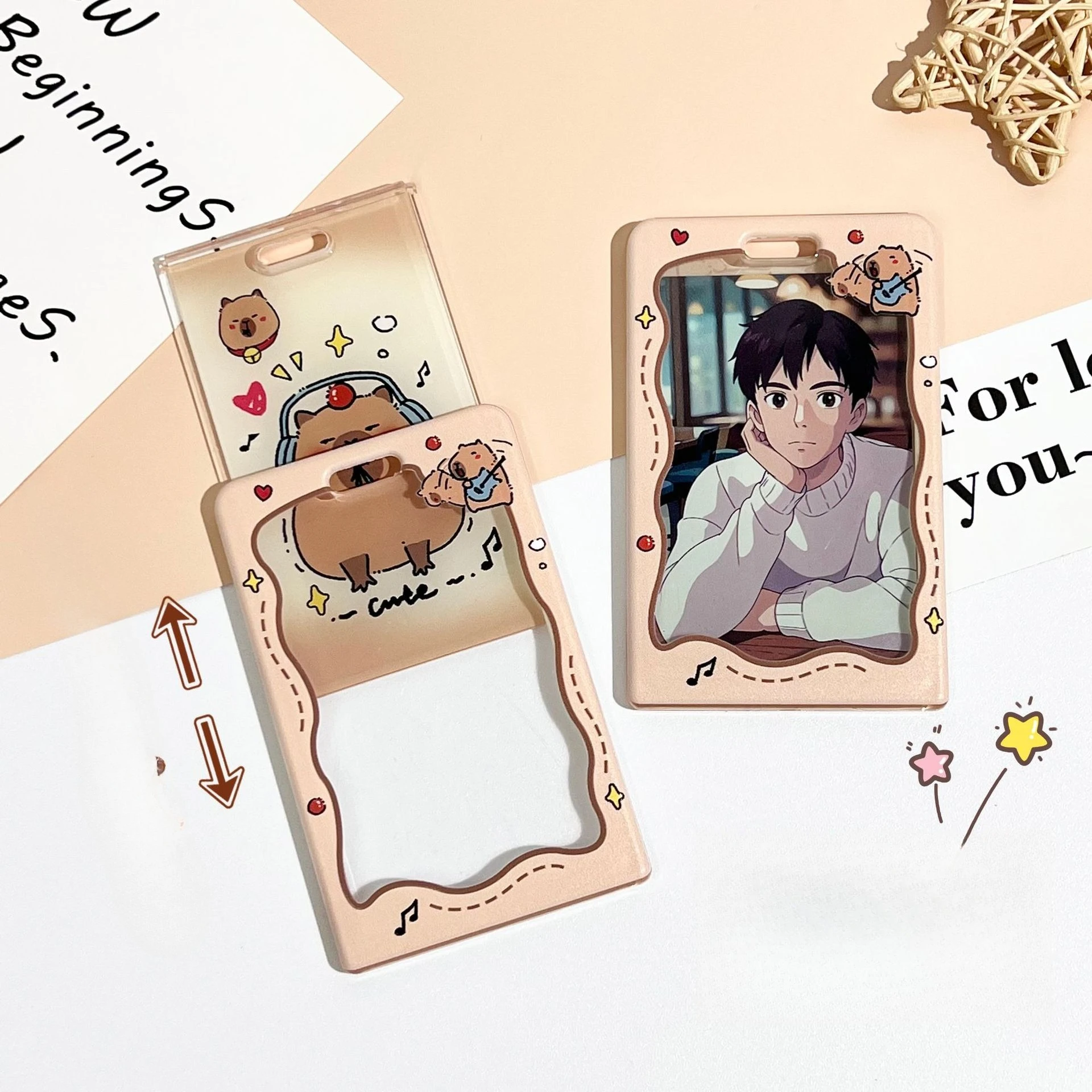 Cute Cartoon Capybara Transparent Card Holder Sliding Cover Unisex ID Protector Idol Photocard Photo Storage Sleeve