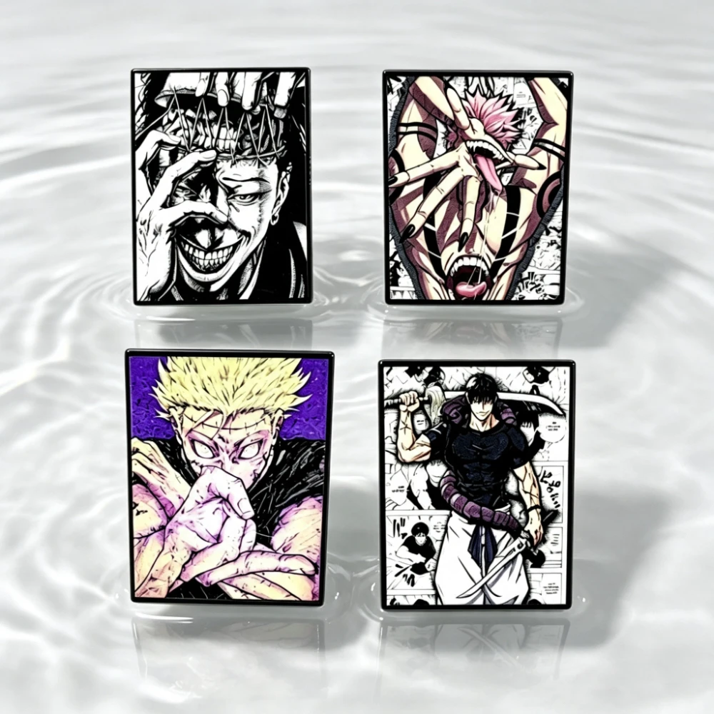 4Pcs 2D Manga Style Character Metal Brooch, Square Printed Badge, Collectible Jewelry for Anime Enthusiasts