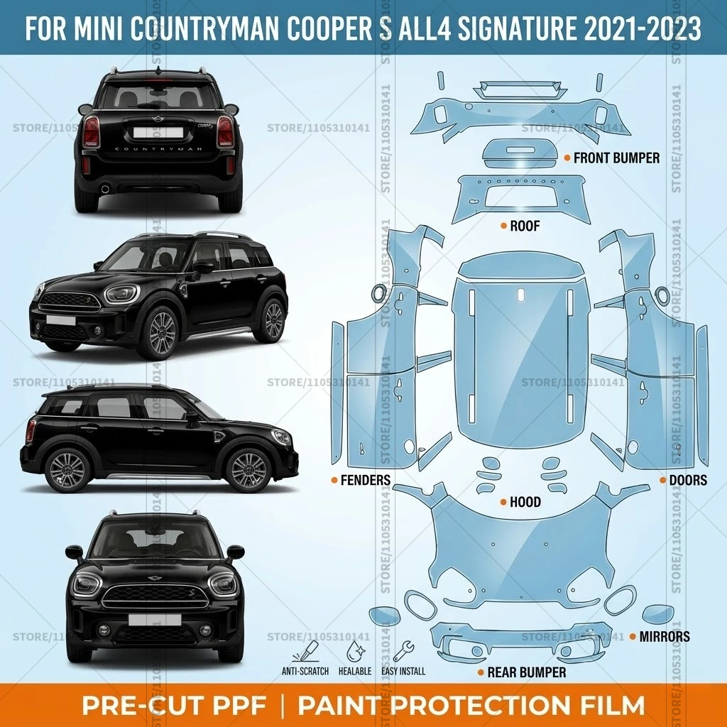 

Предварительно нарезанная прозрачная защитная пленка PPF для бампера, прозрачная пленка для автомобиля Mini Countryman Cooper S ALL4 Signature 2021-2023