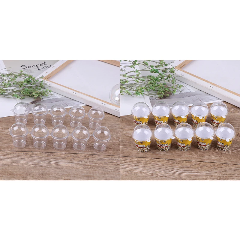 10pcs DIY Boba Charms Plastic Cups Miniature Cup with Dome Lid Doll House