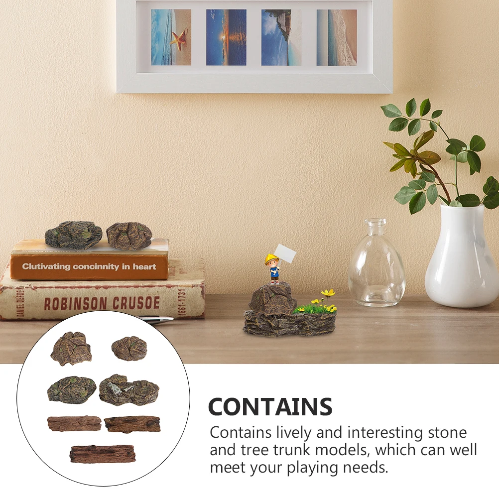 

7pcs Lifelike Pvc Sand Table Mini Scene Stone Trunk Playset Durable Creative Kids Static Landscape Dollhouse Decor Simulation
