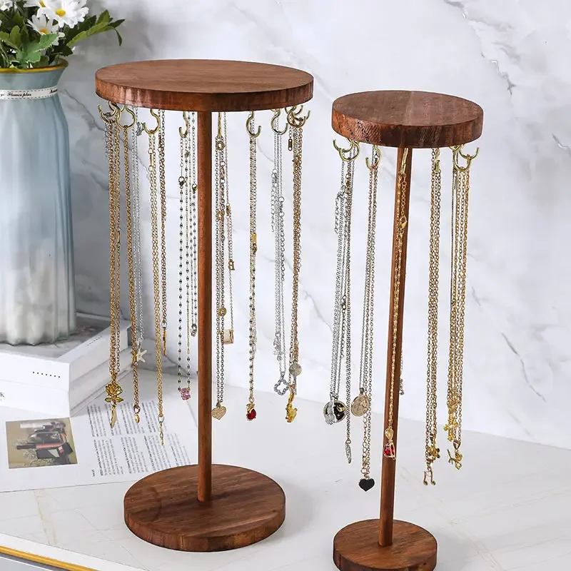 

Necklace Earrings Bracelets Display Stand Solid Wood Jewelry Organizer Display Holder Desktop Jewelry Storage Rack