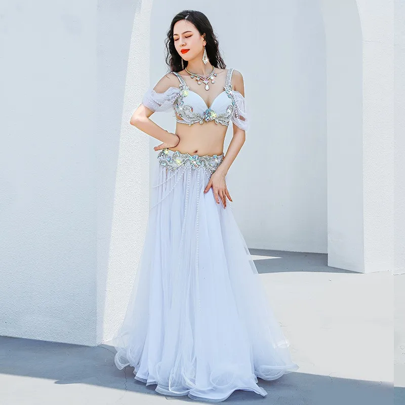 Oriental Dancing Competition Clothing Belly Dance Suit Diamond-Studded Sling Bra Split Big Swing Skirt Performance Clothes Set