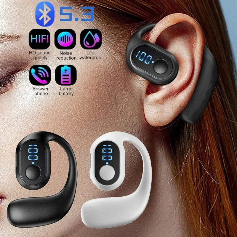 Bluetooth 5.3 Hoofdtelefoon Tws Draadloze Oorhaak Oortelefoon Hifi Stereo Ruisonderdrukking Headset Waterdichte Oordopjes Voor Huawei Xiaomi