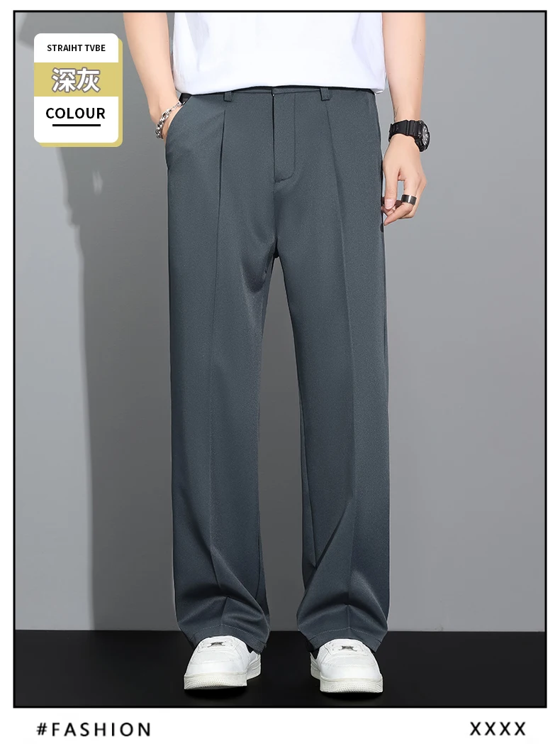 Herren 2026 Koreanischer Stil Lose Gerade Drapierte Leichte Freizeithose Khaki Grau Schwarz Herrenhose Herbst Winter – Detail 5
