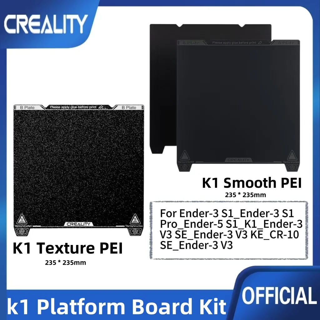 

Creality K1 Smooth/K1 Texture PEI Platform Board Kit High Strength and Wear Resistance, Build Plate 235*235mm Strong Adhesion