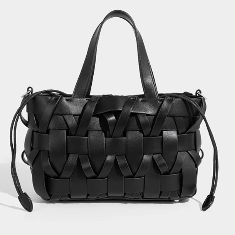 

2025 New Fashionable Soft Leather Bucket Bag Women's Handbag Woven Hollow out Design Single Shoulder Crossbody Bag