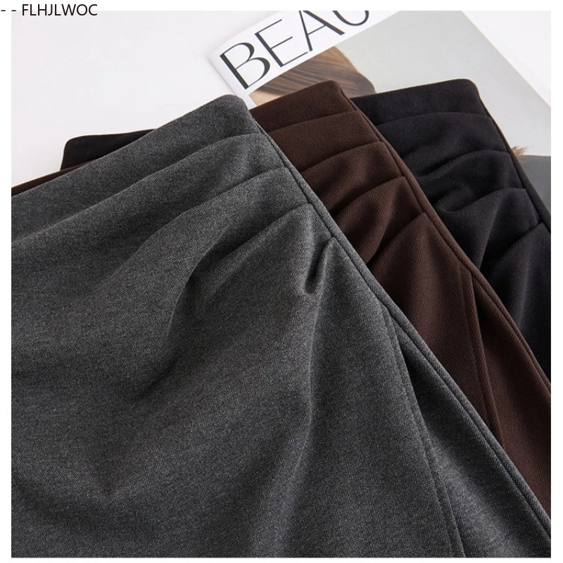 Woolen Skirts New Year Cute Girls 2026 Spring Woman Preppy Style Draped Solid Black High Waist A Line Split Pencil Skirt Long