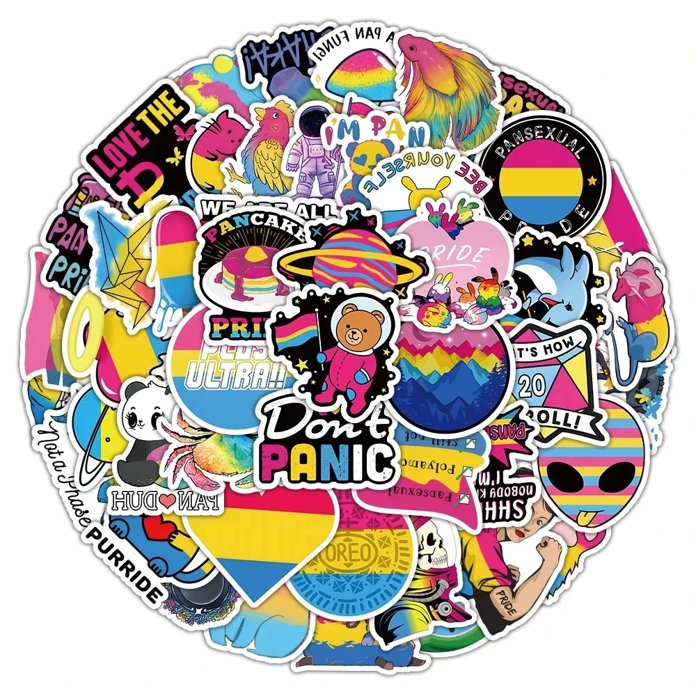 60PCS Pansexual Pride Graffiti Stickers Cartoon Rainbow LGBT Decals Decoration DIY Laptop Guitar Notebook Helmet Kid Toys Gifts