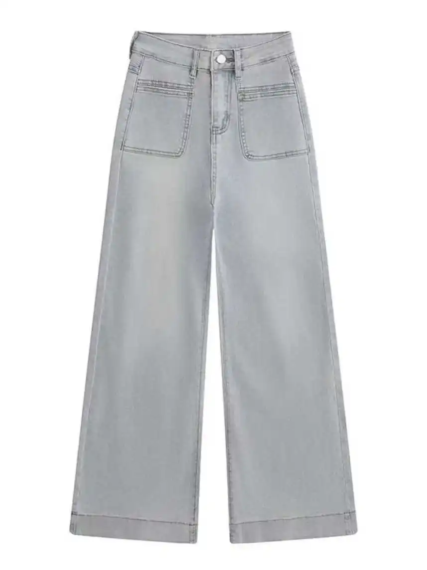 Vaqueros anchos de do claro para mujer, talla pequeña, hoados, efecto adeazante, versátiles, con caída, acampanados, ...
