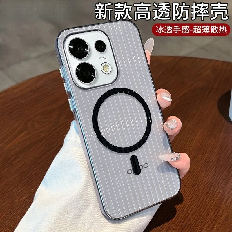 For OPPO Reno 16 Pro Case Magnetic Corrugated Stripe Transparent Lightweight PC Hard Cover For Oppo Reno16 Shell Non-Slip Bumper