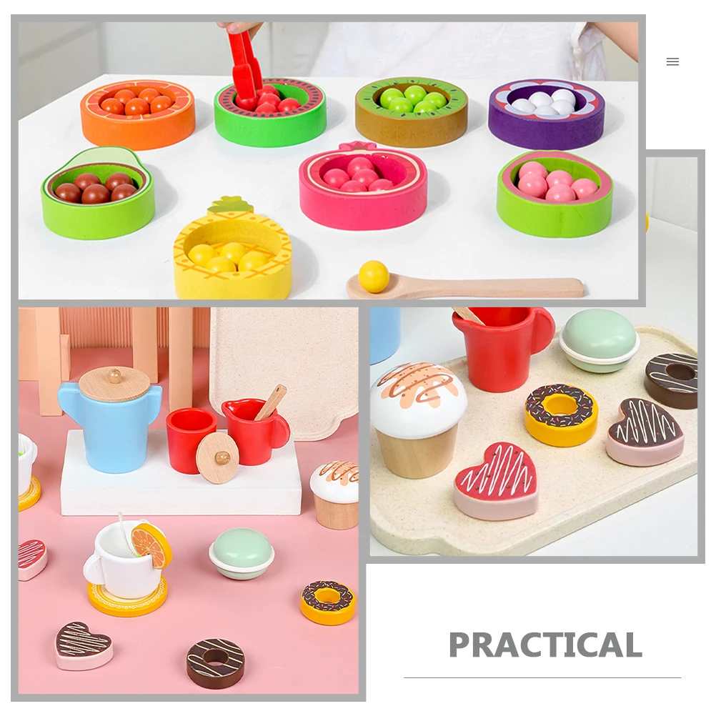 

1Set Creative Wooden Simulation Tea Set for Toddlers Realistic Mini Dessert Playset Kids Imaginative Pretend Play Afternoon Tea
