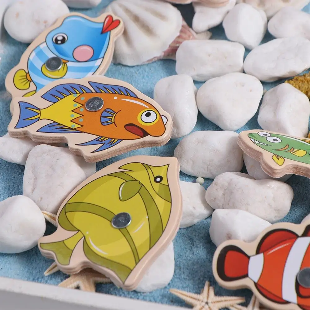 Interactive Magnetic Marine Life Cognition Wooden Fish Rod Toys Fshing Game Toys Fshing Game Busy Board Fishing Toys