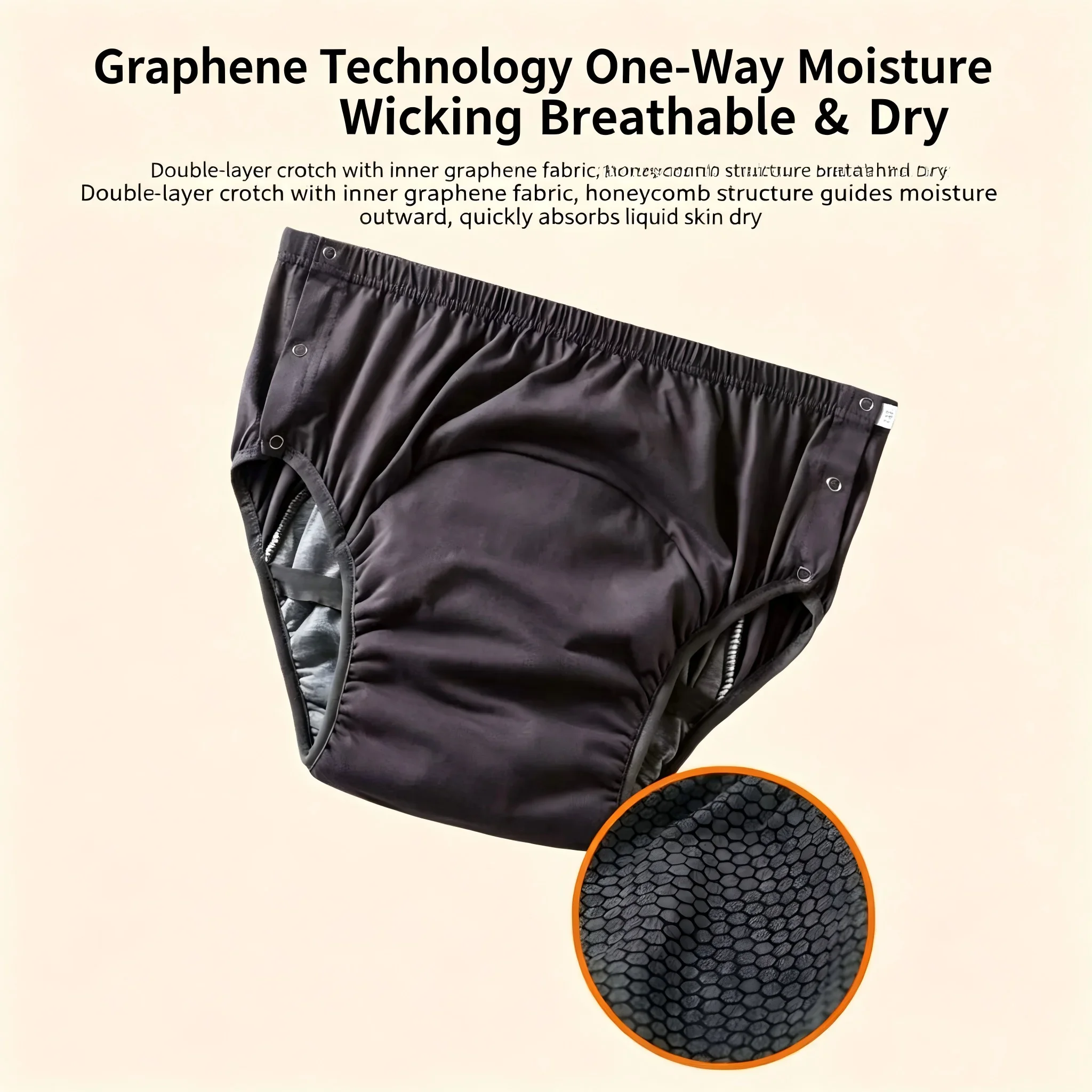 Graphene Antibacterial Reusable Washable Adult Diaper Pants Soft High Absorbent Adjustable Anti Side Leakage Incontinence Briefs