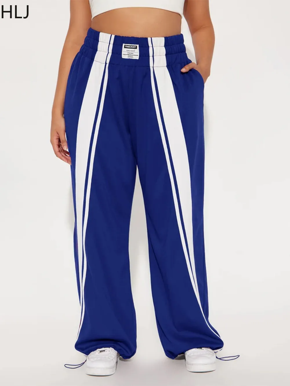 HLJ Fashion Stripe Patchwork Straight-leg Pants for Women American Retro Color Block Loose Pants Female Streetwear Clothing New