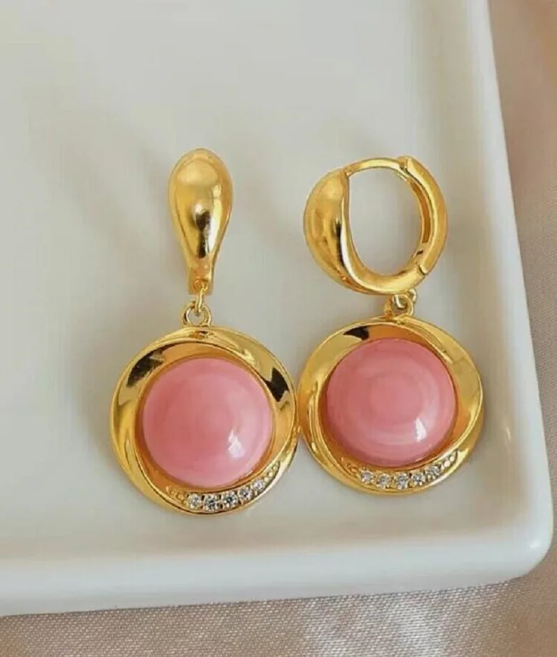 charming 17mm natural pink conch pearl dangle earring 925s