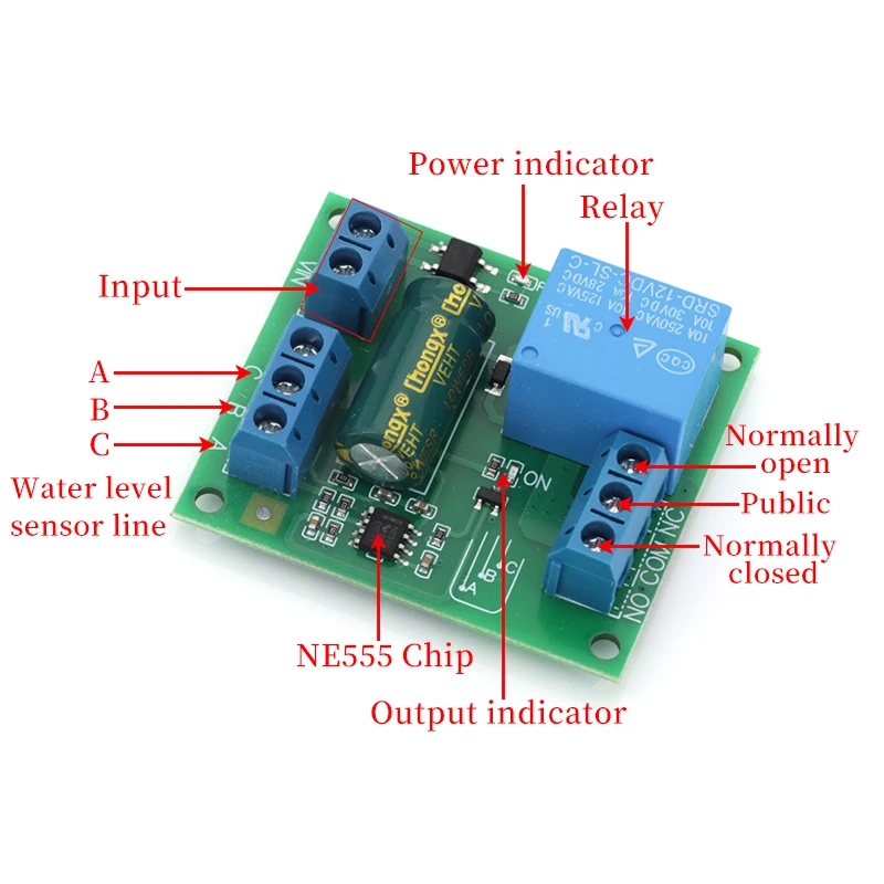 NE555 5V/12V Water Level Automatic Controller Liquid Sensor Switch Solenoid valve Motor Pump automatic control Relay Board