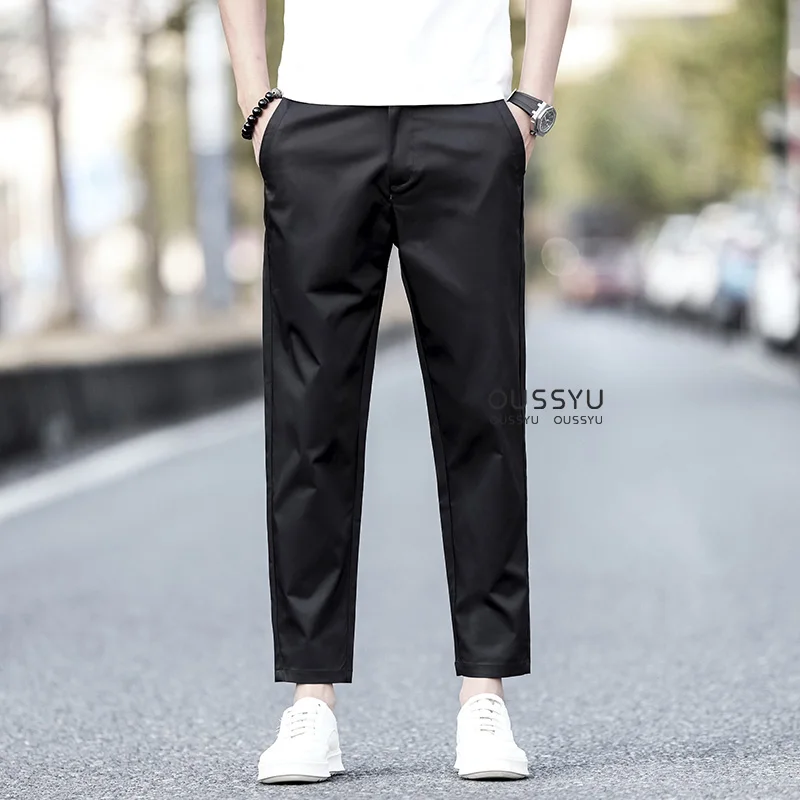 2025 New Summer Cotton Ankle Length Pants Men Slim Elastic Waist Jogger Outdoors Korean Work Suit Casual Trousers Male 28-38