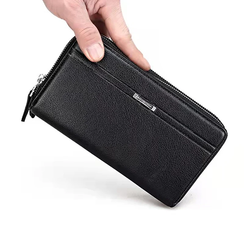 Bolso de mano con múltiples ranuras para hombre, cartera larga de cuero con doble cremallera, bolso de negocios de gran capacidad, tarjetero, regalo para hombre