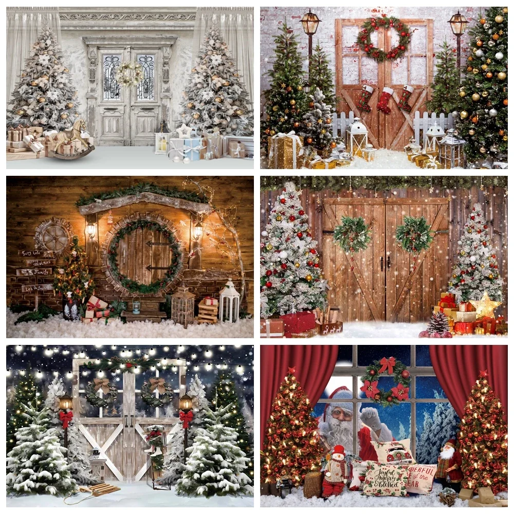 Christmas Backdrop for Photography Xmas Tree Window Fireplace Gift Santa Winter Family Party Kids Portrait Photo Background