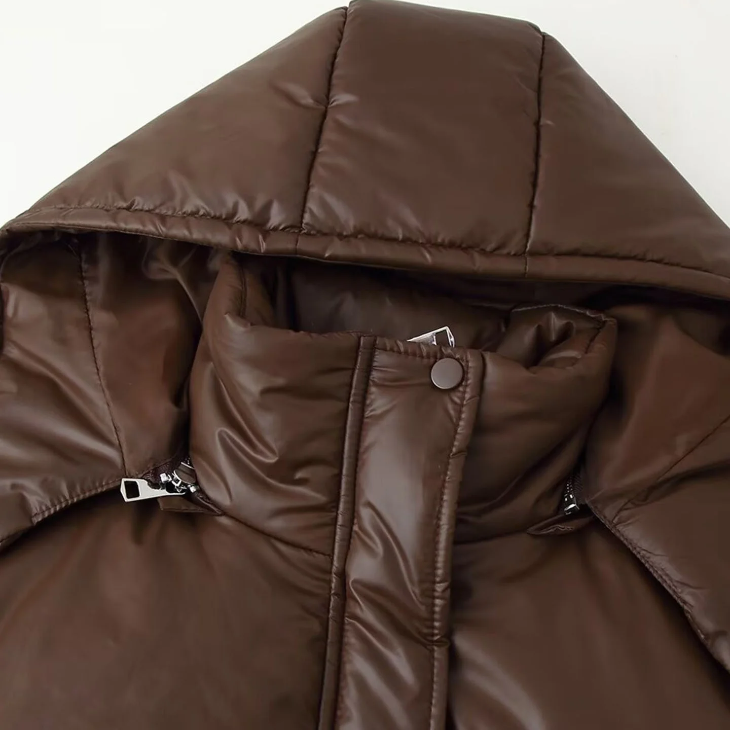 2025 Winter New Women's Faion Personali Simple Hooded Waist-Cinching Zipper Loose Outerwear Commute Sle Long Sve Coat