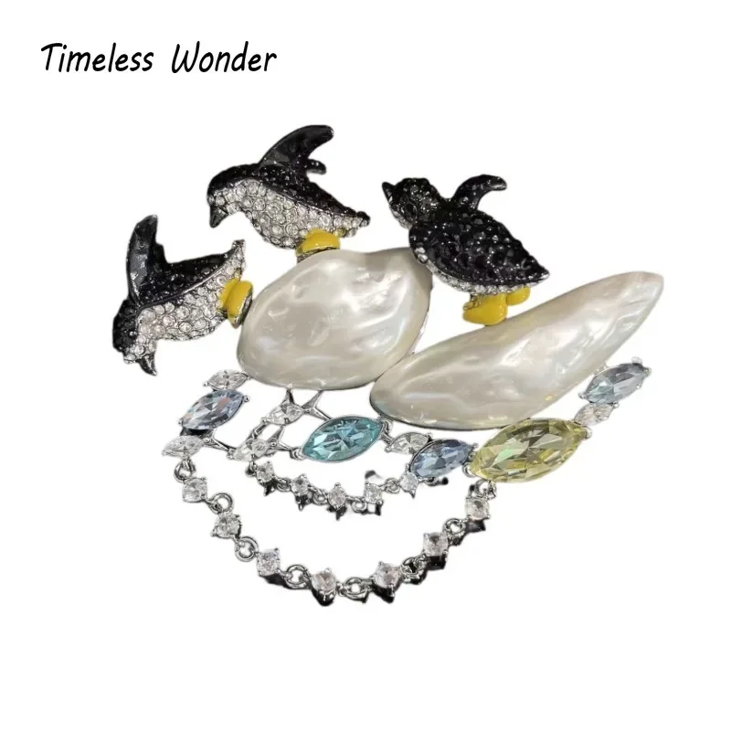 

Timeless Wonder Fancy Zircon Penguin Brooch Pins for Women Designer Jewelry Runway Top Vintage Gift Rare Trendy Statement 5255