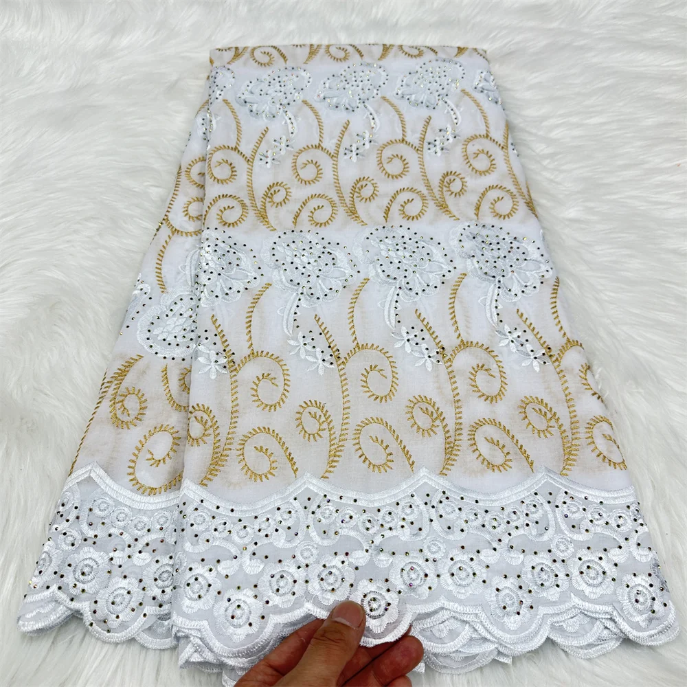 

Latest African Cotton Lace Fabric 2024 High Quality Swiss Voile Stones Lace Fabric Nigerian For Women Evening Party Dresses Sew