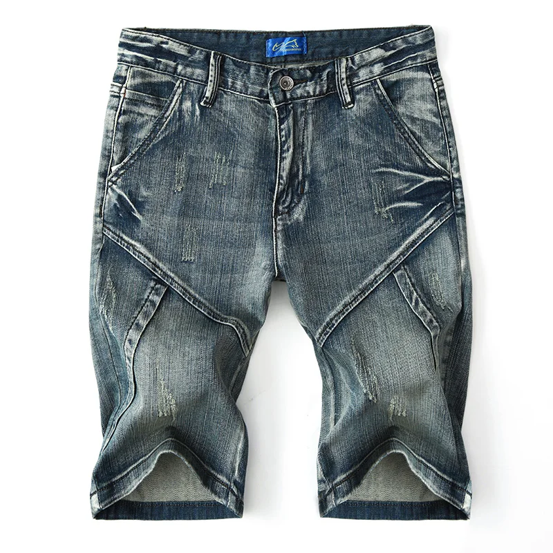 

Мужские джинсовые шорты в американском ретро-стиле, свободного кроя, летние, тонкие, эластичные, длиной до колена, прямые, повседневные, модные, из смесового хлопка